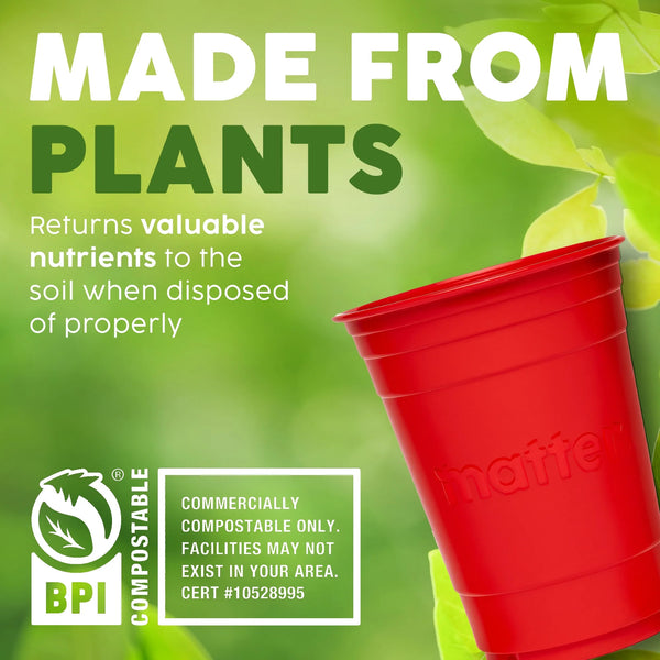 Compostable Disposable Cups, 18 oz, Red - 1 pack - 50 Count per pack - plus 3 My Outlet Mall Resealable Storage Pouches