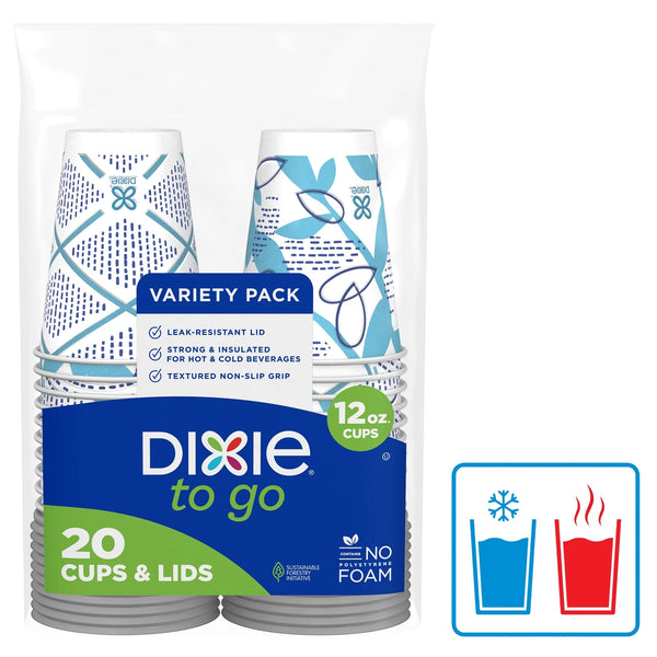 To Go Disposable Paper Cups, 12 oz, Multi-Color - 2 packs - 20 Count per pack - plus 3 My Outlet Mall Resealable Storage Pouches