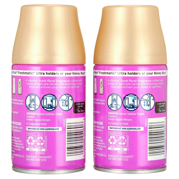 Automatic Spray Refill, Air Freshener, Infused with Essential Oils, Orchid & Neroli - 2 packs - 2 count per pack - plus 3 My Outlet Mall Resealable Storage Pouches