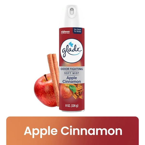 Aerosol Spray, Air Freshener Apple Cinnamon Scent, Fragrance Infused with Essential Oils, Invigorating and Refreshing, with 100% Natural Propellent - 1 pack - 8.0 oz per pack - plus 3 My Outlet Mall Resealable Storage Pouches