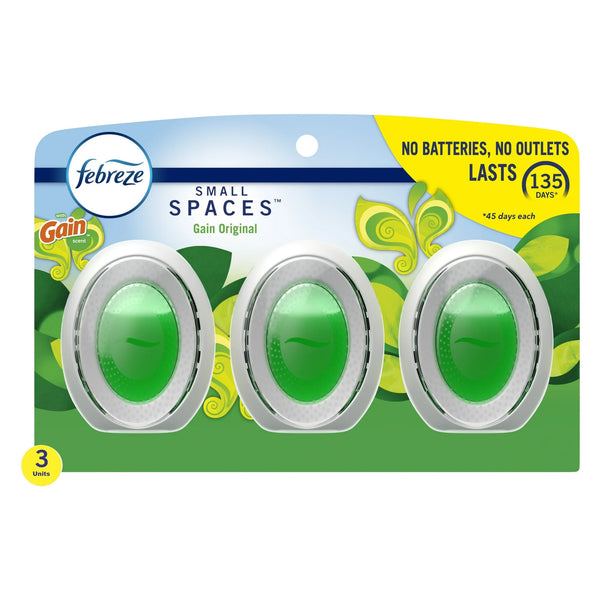 Bathroom Air Freshener, Small Spaces Odor-Fighting, Gain Original, 3 Count - 2 packs - plus 3 My Outlet Mall Resealable Storage Pouches