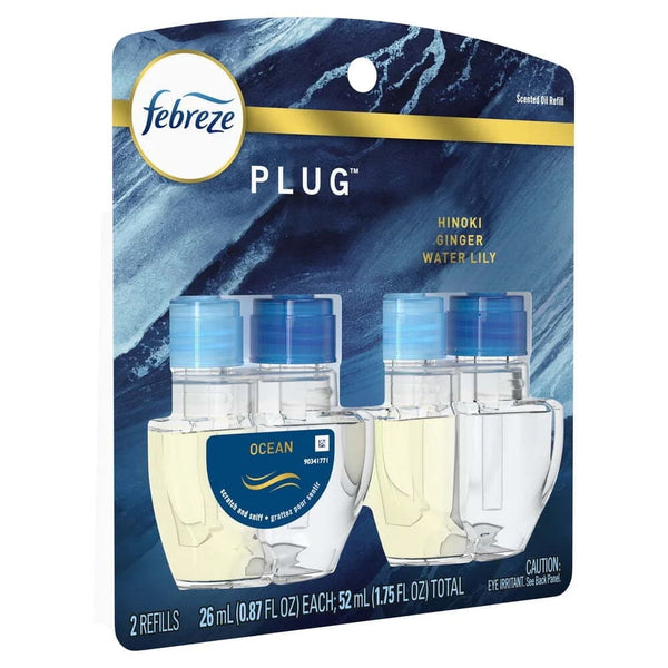 Plug In Air Freshener, Odor-Fighting Scented Oil Refill, Ocean Scent, 2 Refills - 1 pack - plus 3 My Outlet Mall Resealable Storage Pouches