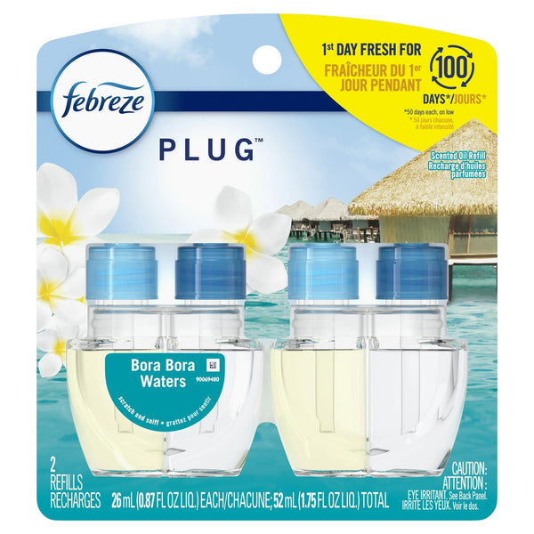 Plug In Air Freshener, Odor-Fighting Scented Oil Refill, Bora Bora Waters Scent, 2 Refills - 1 pack - plus 3 My Outlet Mall Resealable Storage Pouches