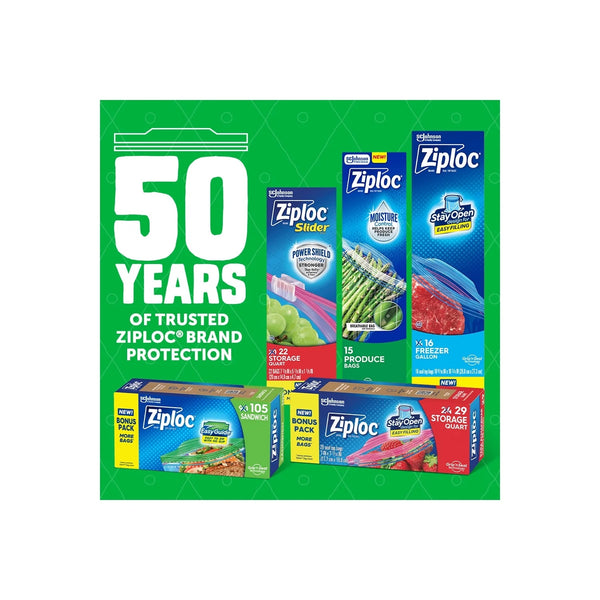 Brand Gallon Produce Storage Bags, Breathable Bag, Moisture Control - 2 packs - 15 Count - plus 3 My Outlet Mall Resealable Storage Pouches
