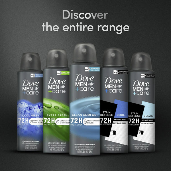 Men+Care Long Lasting Antiperspirant Deodorant Dry Spray, Clean Comfort - 2 packs - 3.8 oz per pack - plus 3 My Outlet Mall Resealable Storage Pouches