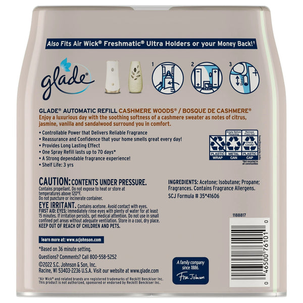 Automatic Spray Refill, Air Freshener, Comforting Cashmere Woods - 1 pack - 2 count per pack - plus 3 My Outlet Mall Resealable Storage Pouches