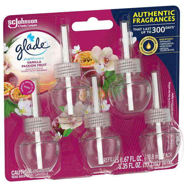 Plug-ins Scented Oil, Vanilla Passion Fruit, Infused with Essential Oils - 2 packs -plus 3 My Outlet Mall Resealable Storage Pouches