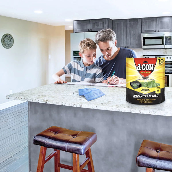 Refillable Corner Fit Mouse Bait Station, 1 Trap and 10 Baits - 1 pack - plus 3 My Outlet Mall Resealable Storage Pouches