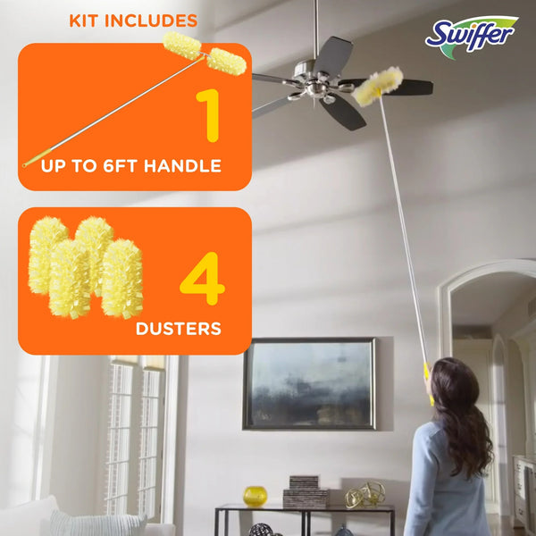 Dusters with Extension Pole, Cleaning Kit includes 6ft Extendable Handle + 4 Duster Refills - 1 pack - plus 3 My Outlet Mall Resealable Storage Pouches
