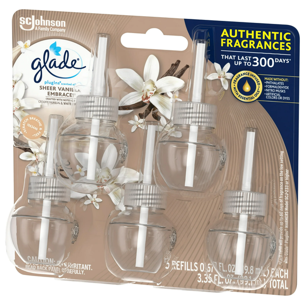 PlugIns Scented Oil, Sheer Vanilla Embrace, Infused with Essential Oils, 0.67 oz - 2 packs - 5 Count  per pack - plus 3 My Outlet Mall Resealable Storage Pouches
