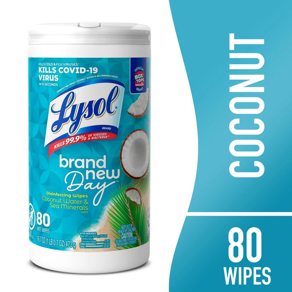 Disinfectant Wipes, Multi-Surface Antibacterial Cleaning Wipes, For Disinfecting and Cleaning, Coconut & Sea Minerals - 1 pack - 80 count per pack - plus 3 My Outlet Mall Resealable Storage Pouches