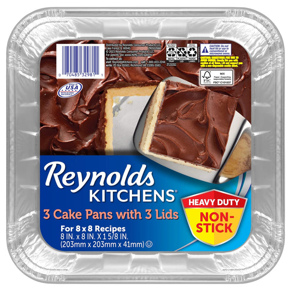 Kitchens Aluminum Pans with Lids, Blue, 8x8 Inch - 1 pack - 3 Count per pack - plus 3 My Outlet Mall Resealable Storage Pouches