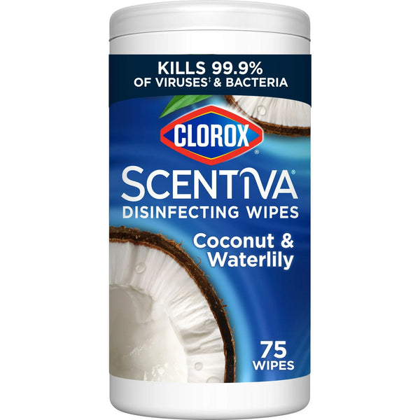 Scentiva Bleach-Free Cleaning Wipes, Coconut and Waterlily - 2 packs - 75 count per pack - plus 3 My Outlet Mall Resealable Storage Pouches