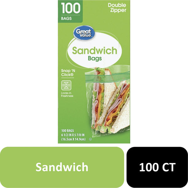 Fresh Seal Double Zipper Sandwich Bags - 1 pack - 100 Count per pack - plus 3 My Outlet Mall Resealable Storage Pouches