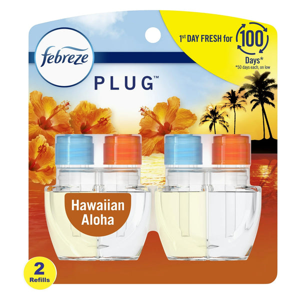 Plug In Air Freshener, Odor-Fighting Scented Oil Refill, Hawaiian Aloha Scent - 1 pack - 2 count per pack - plus 3 My Outlet Mall Resealable Storage Pouches