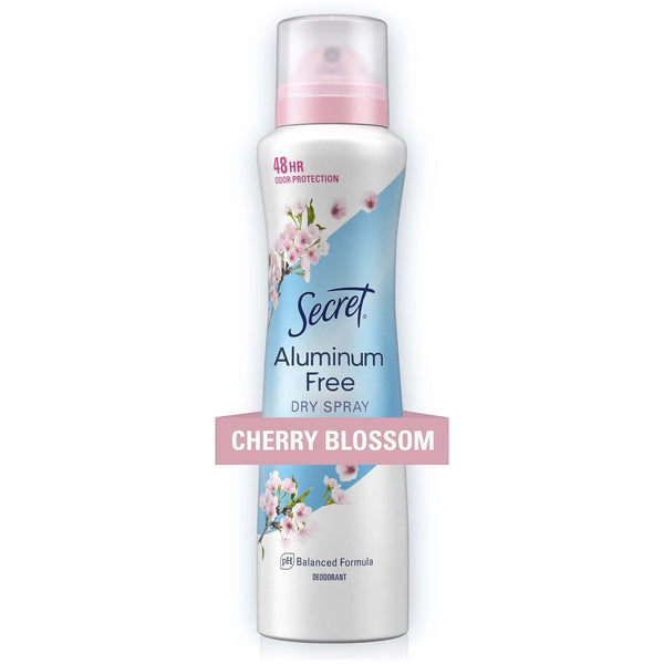 Aluminum Free Dry Spray Deodorant, Cherry Blossom - 2 packs - 4.1 oz per pack - plus 3 My Outlet Mall Resealable Storage Pouches