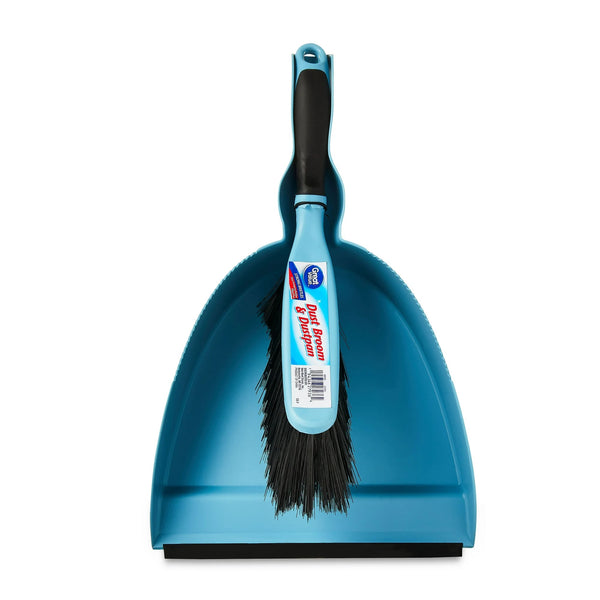 Plastic Dust Broom & Pan, Blue - 1 pack - plus 3 My Outlet Mall Resealable Storage Pouches