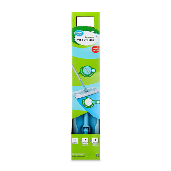 Wet & Dry Mop Sweeper Kit (1 Mop Kit, 10 Pad Refills) - 2 packs - plus 3 My Outlet Mall Resealable Storage Pouches