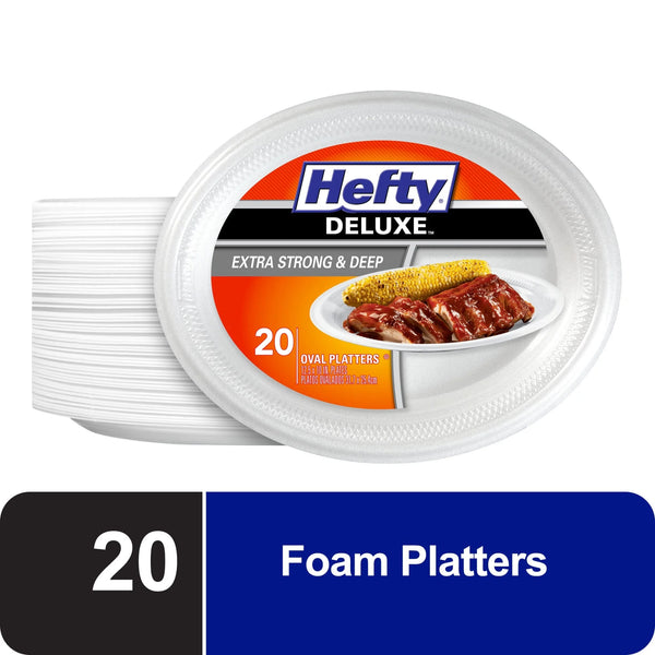 Deluxe Extra Strong & Deep Foam Platters, Oval, White, 10x12 Inch - 2 packs - 20 Count per pack - plus 3 My Outlet Mall Resealable Storage Pouches