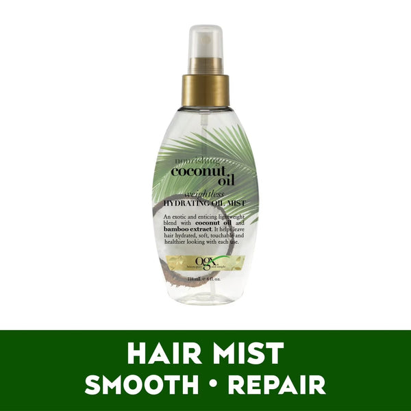 Nourishing + Coconut Oil Weightless Hydrating Oil Hair Mist, Leave-In Treatment - 1 pack - 4Fl oz per pack - plus 3 My Outlet Mall Resealable Storage Pouches