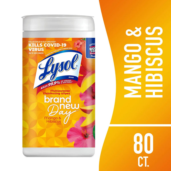 Disinfectant Wipes, Multi-Surface Antibacterial Wipes, Mango & Hibiscus Scent - 1 pack - 80 count per pack - plus 3 My Outlet Mall Resealable Storage Pouches