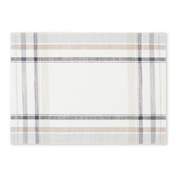 Monday Plaid Fabric Placemat, Beige, 14" W x 20" L - 1 pack - plus 3 My Outlet Mall Resealable Storage Pouches