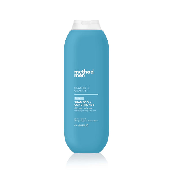 Men 2-in-1 Shampoo and Conditioner, Glacier + Granite - 1 pack - 14Fl oz per pack - plus 3 My Outlet Mall Resealable Storage Pouches