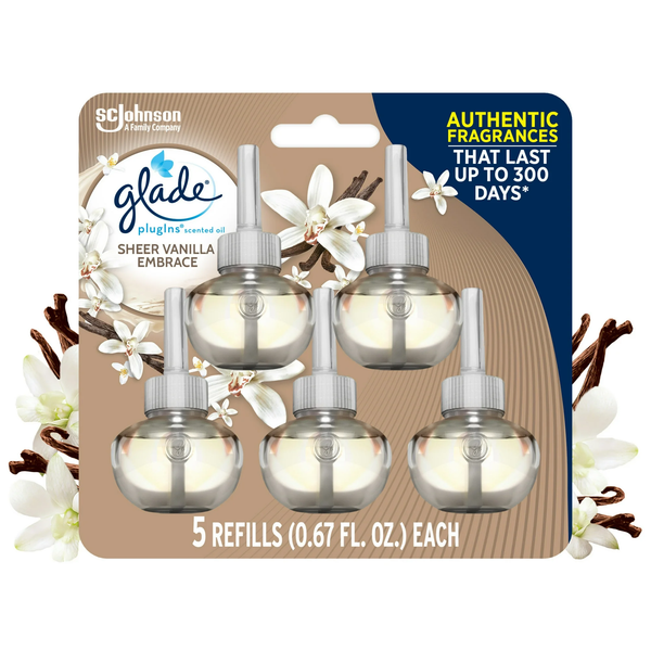 PlugIns Scented Oil, Sheer Vanilla Embrace, Infused with Essential Oils, 0.67 oz - 2 packs - 5 Count  per pack - plus 3 My Outlet Mall Resealable Storage Pouches