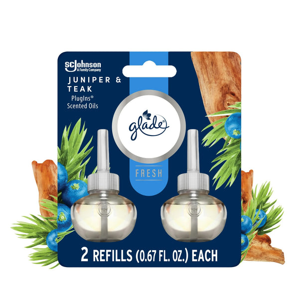 PlugIns Scented Oil Refills Infused with Essential Oils, Juniper & Teak - 1 pack - 2 count per pack - plus 3 My Outlet Mall Resealable Storage Pouches