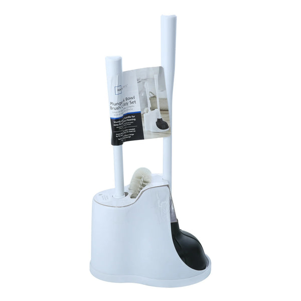 Toilet Plunger & Brush with Caddy 3 Piece Set, White - 1 pack - plus 3 My Outlet Mall Resealable Storage Pouches