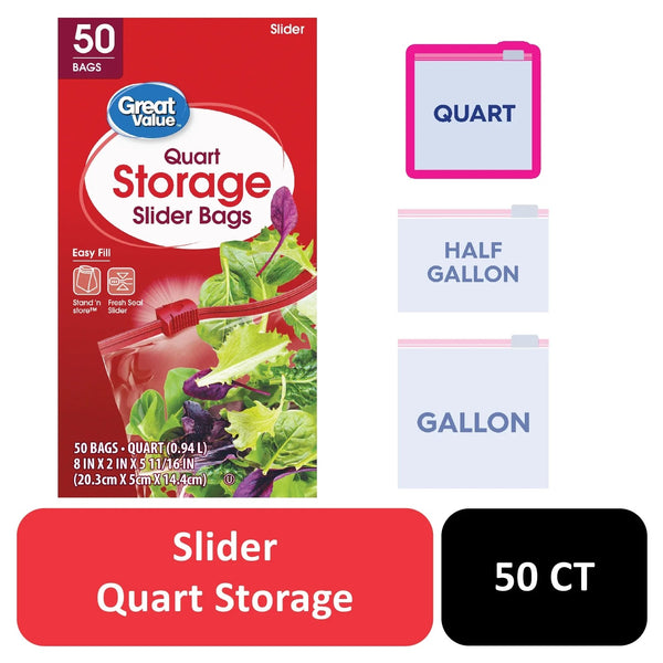 Fresh Seal Slider Zipper Bags, Quart Storage  - 1 pack -  50 Count per pack - plus 3 My Outlet Mall Resealable Storage Pouches