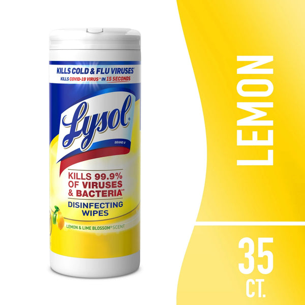 Disinfectant Wipes, Multi-Surface Antibacterial Cleaning Wipes, For Disinfecting and Cleaning, Lemon and Lime Blossom - 1 pack - 35 count per pack - plus 3 My Outlet Mall Resealable Storage Pouches