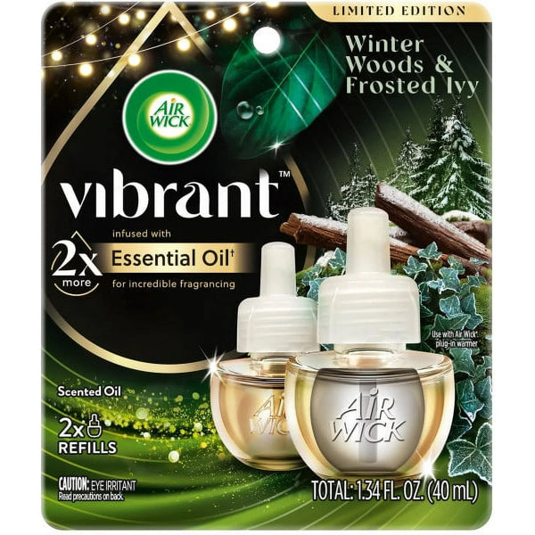 Vibrant Plug in Scented Oil Refill, Winter Woods and Frosted Ivy, 2 Refill  - 1 pack - plus 3 My Outlet Mall Resealable Storage Pouches