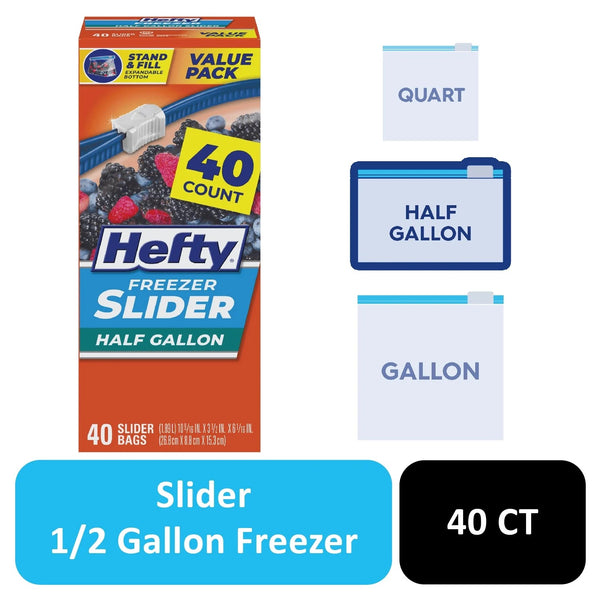 Slider Freezer Kitchen Storage Bags, Half gallon Size - 1 pack -  40 Count per pack - plus 3 My Outlet Mall Resealable Storage Pouches