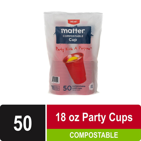 Compostable Disposable Cups, 18 oz, Red - 1 pack - 50 Count per pack - plus 3 My Outlet Mall Resealable Storage Pouches