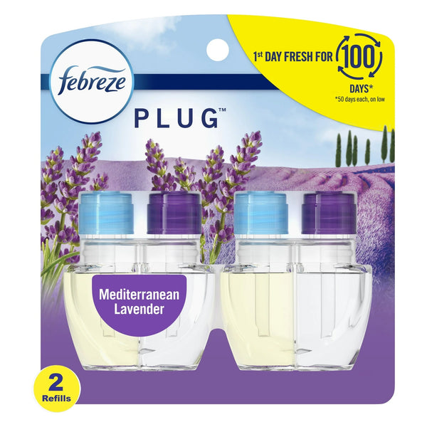 Plug Refill Odor-Fighting Air Freshener Mediterranean Lavender Scent, 2 Refills - 2 packs - plus 3 My Outlet Mall Resealable Storage Pouches