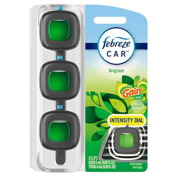 Car Air Freshener, Odor-Fighting Car Vent Clip, Gain Original, 3 Count - 1 pack - plus 3 My Outlet Mall Resealable Storage Pouches