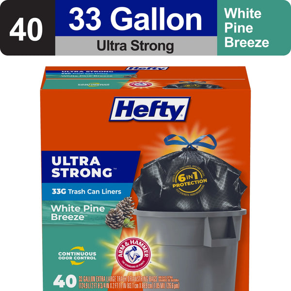 Ultra Strong 33-gallon Trash Bags, Large Trash Bags, Black, White Pine Breeze Scent - 2 packs - 40 count per pack - plus 3 My Outlet Mall Resealable Storage Pouches