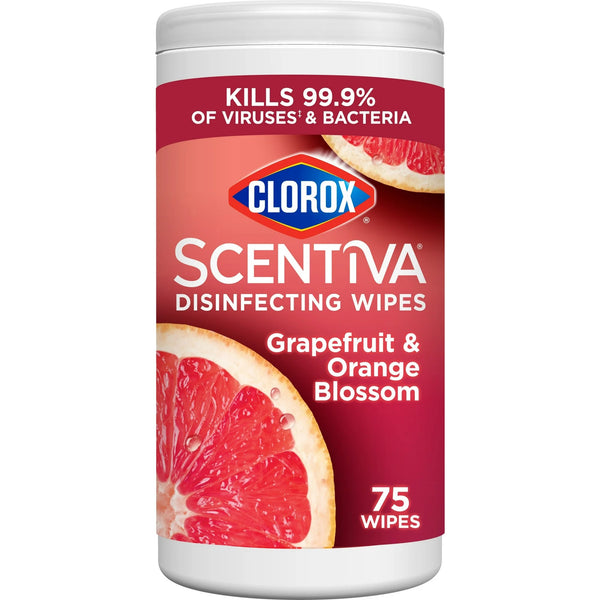 Scentiva Bleach-Free Cleaning Wipes, Grapefruit & Orange Blossom - 2 packs - 75 count per pack - plus 3 My Outlet Mall Resealable Storage Pouches