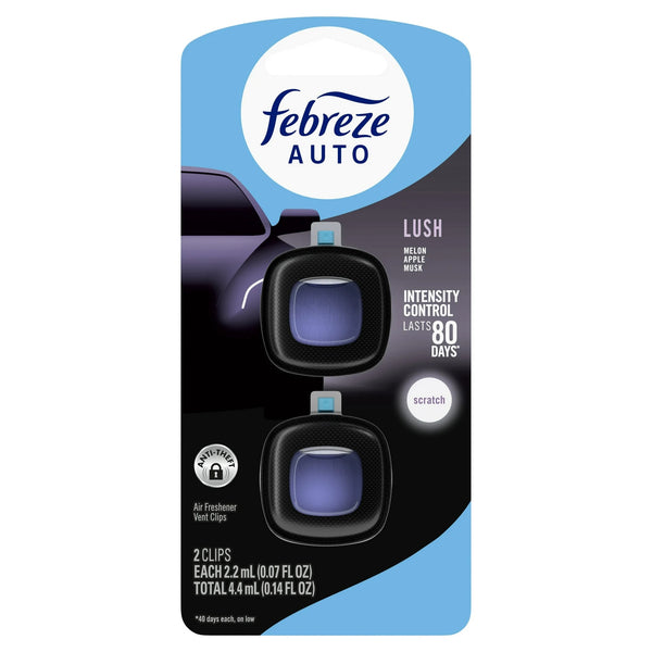 Auto Car Air Freshener, Odor-Fighting Car Vent Clip, Lush, 2 Count - 1 pack - plus 3 My Outlet Mall Resealable Storage Pouches