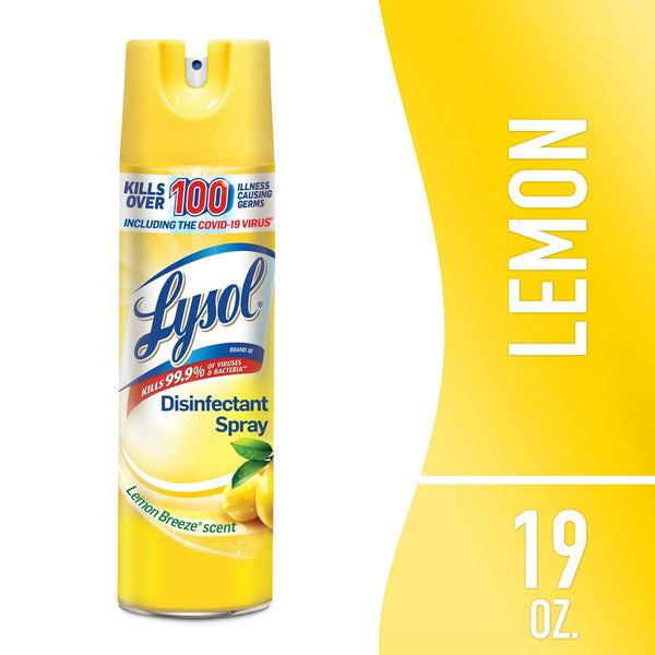 Disinfectant Spray, Sanitizing and Antibacterial Spray, For Disinfecting and Deodorizing, Lemon Breeze - 1 pack - 19 Fl oz per pack - plus 3 My Outlet Mall Resealable Storage Pouches