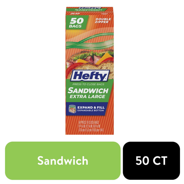 Press to Close Plastic Bags for Food Storage, XL Sandwich Size  - 2 packs -  50 Count per pack - plus 3 My Outlet Mall Resealable Storage Pouches