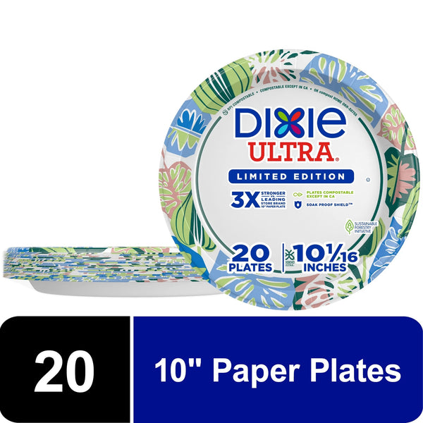 Ultra Summer Design Disposable Paper Plates, 10", Multi-Color - 1 pack - 20 Count per pack - plus 3 My Outlet Mall Resealable Storage Pouches