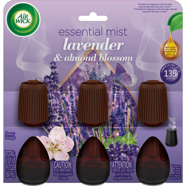 Essential Mist Refill, Lavender and Almond Blossom, Essential Oils Diffuser, Air Freshener 3 Count - 1 pack - plus 3 My Outlet Mall Resealable Storage Pouches