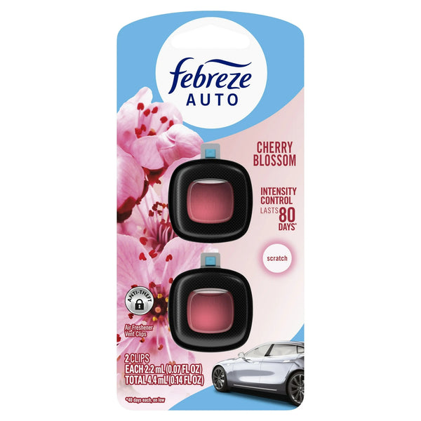 Auto Air Freshener Vent Clip Cherry Blossom Scent, 2 Count - 1 pack - plus 3 My Outlet Mall Resealable Storage Pouches