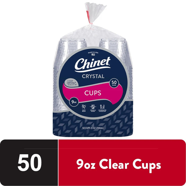 Crystal Premium Disposable Plastic Cups, Clear, 9 oz - 1 pack - 50 Count per pack - plus 3 My Outlet Mall Resealable Storage Pouches