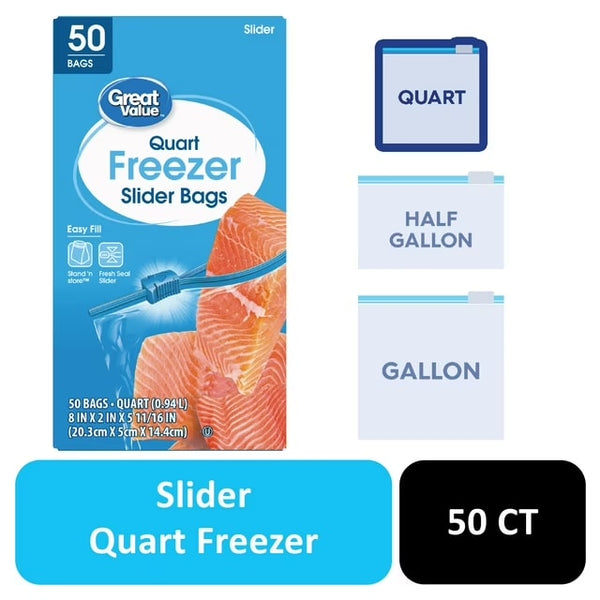 Freezer Guard Slider Zipper Bags, Quart Freezer - 3 packs - 50 Count per pack - plus 3 My Outlet Mall Resealable Storage Pouches