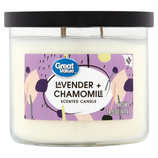 Lavender & Chamomile Scented Candle - 1 pack - 14 oz per pack - plus 3 My Outlet Mall Resealable Storage Pouches