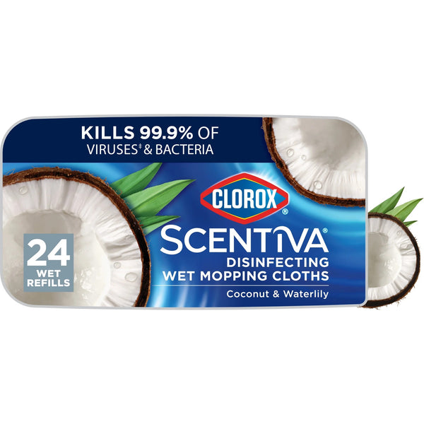 Scentiva Disinfecting Wet Mop Pads, Coconut & Waterlily - 1 pack - 24 count per pack - plus 3 My Outlet Mall Resealable Storage Pouches
