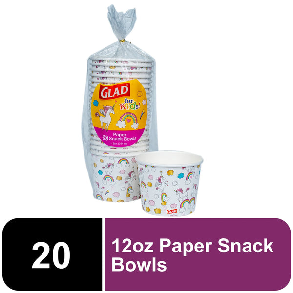 Kids Unicorns Paper Snack Bowls No Lid 12oz - 2 packs - 20 Count per pack - plus 3 My Outlet Mall Resealable Storage Pouches